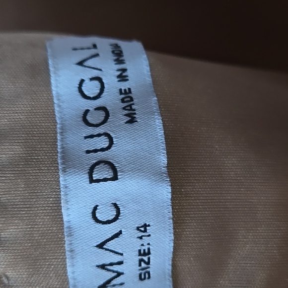 Mac Duggal Beige Embellished High Neck Long Sleeve A Line Gown Size 14 - Picture 6 of 9